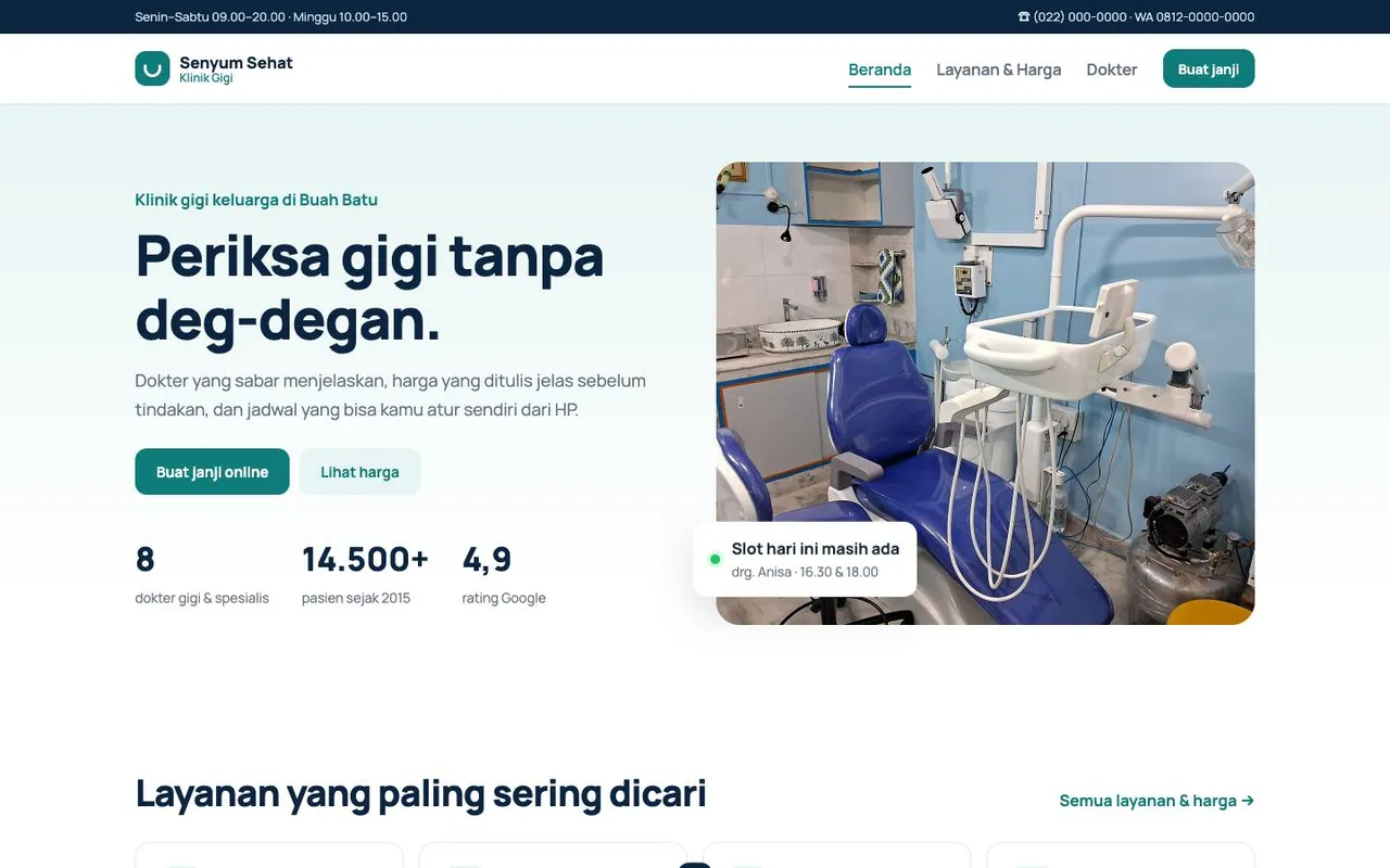 Tampilan website Klinik Gigi Senyum Sehat